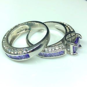 925/18kw Gold Princess Cut Amethyst CZ Wedding Set